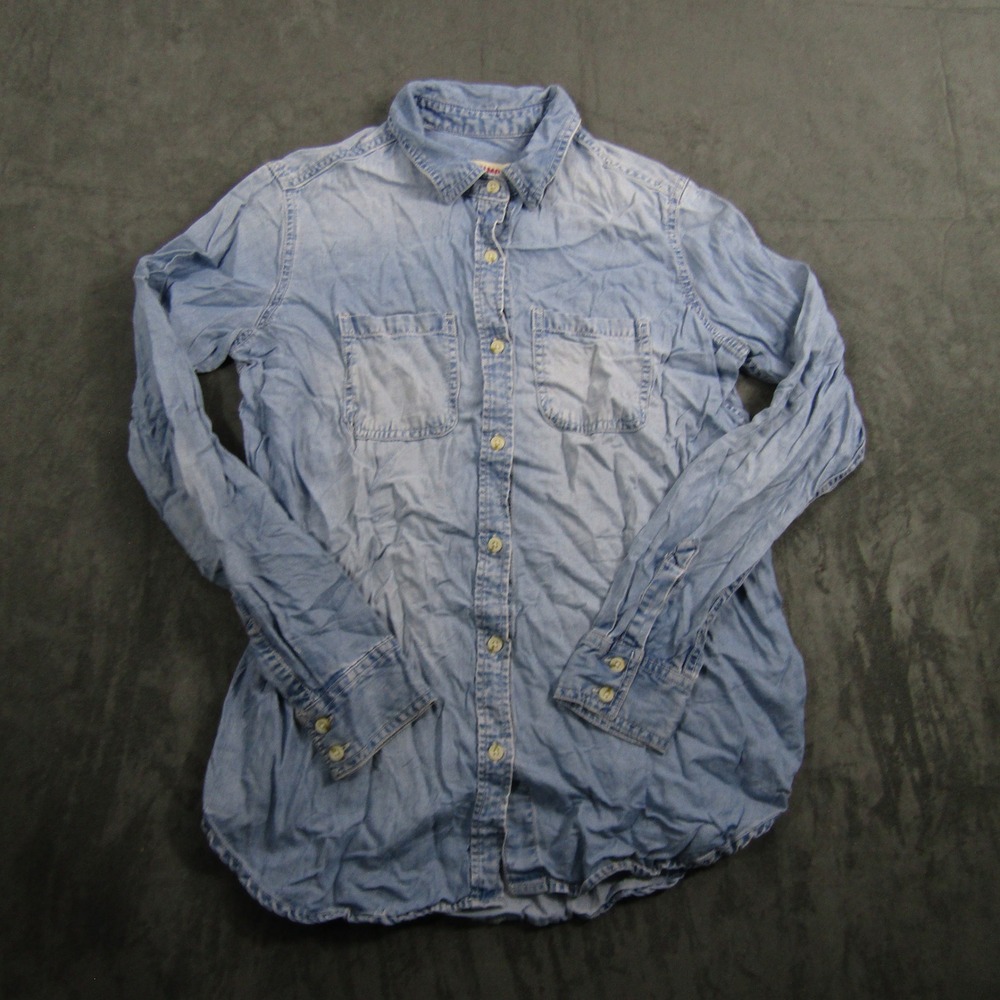 Mossimo Button Down Shirt Women Size S Blue Boyfriend Fit Long Sleeve Lyocell